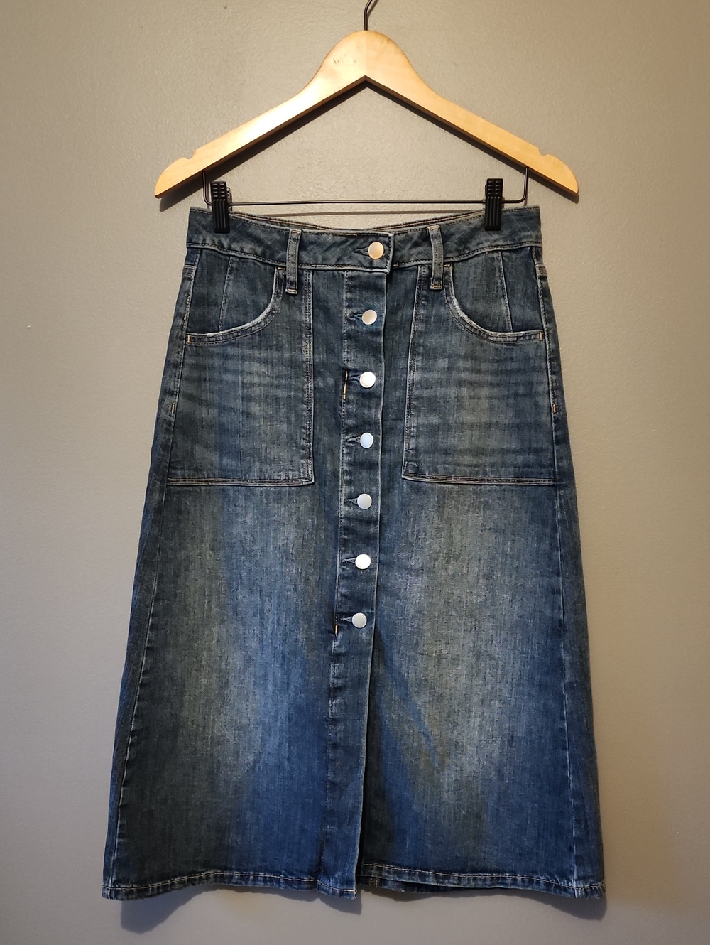 Sonoma Button-Front Denim Midi Skirt - Blue Wash